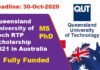 Queensland University of Tech RTP Scholarship 2021 in Australia (Fully Funded)