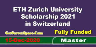 ETH Zurich University Scholarship 2021 in Switzerland For  Masters [Fully Funded]