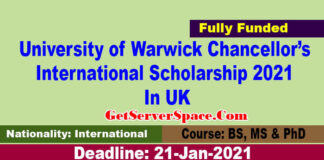 University of Warwick Chancellor’s International Scholarship 2021 In UK[Fully Funded]