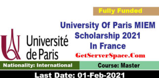 University Of Paris MIEM Scholarship 2021 In France [Fully Funded]