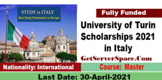 University of Turin Scholarships 2021 in Italy For International Students[Fully Funded]