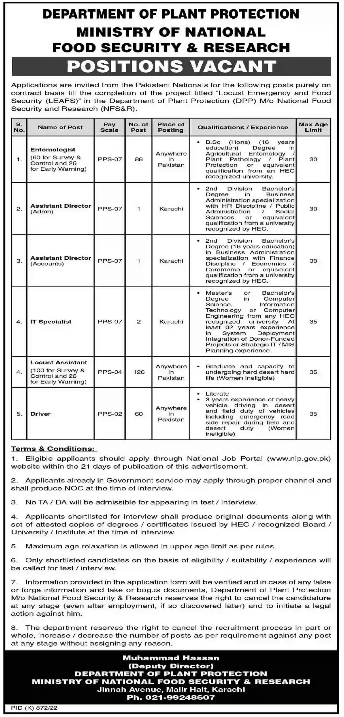 Ministry Of National Food Security & Research Jobs 2022 Department Of Plant Protection