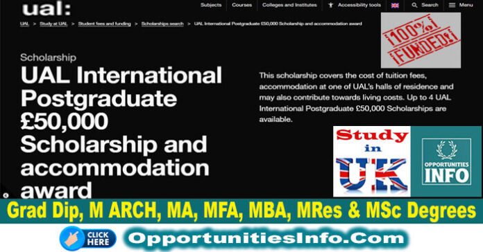 University of Arts London Scholarships in UK